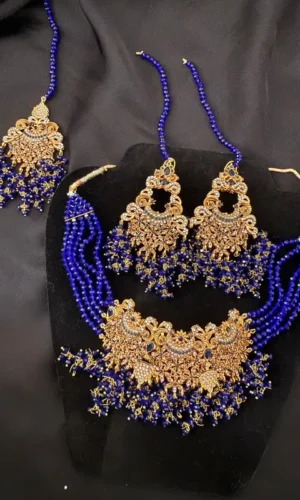 royal blue and gold bridal jewelry set perfect for weddings,parties & for special occasions code: b3l24
