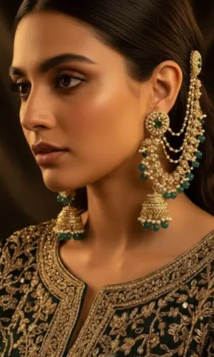 traditional jhumka earrings classic south asia jewellery with intricate design and elegant beads code:sbern18 for festive wear